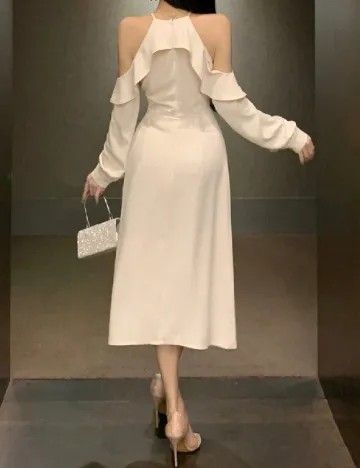 Rochie medie Dazy, ecru