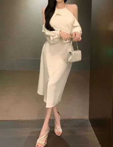 Rochie medie Dazy, ecru