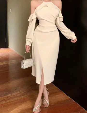 Rochie medie Dazy, ecru