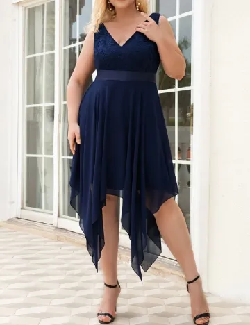 Rochie medie Ever-Pretty Plus Size, albastru