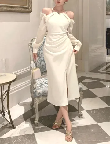 Rochie medie Dazy, ecru