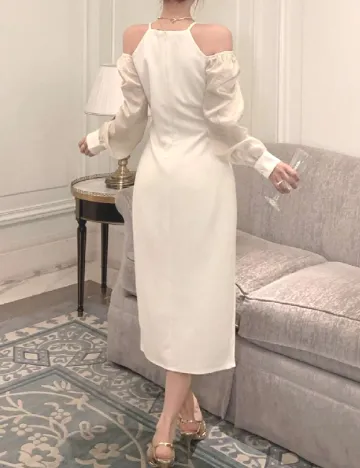 Rochie medie Dazy, ecru