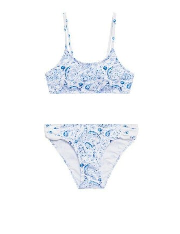 Costum de baie Mango Kids, alb/albastru