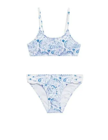 Costum de baie Mango Kids, alb/albastru
