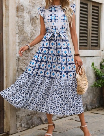 Rochie medie SHEIN, alb/albastru