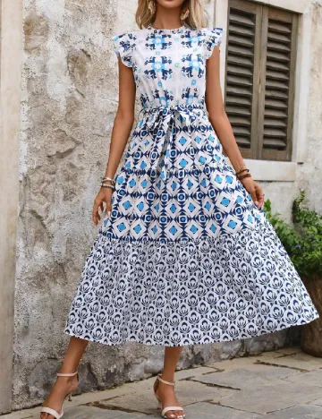 Rochie medie SHEIN, alb/albastru