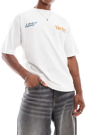 Tricou Oversize Criminal Damage, alb
