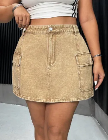 Fusta SHEIN CURVE, maro deschis