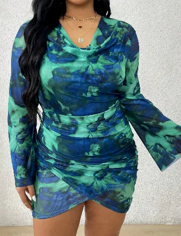 Rochie scurta SHEIN CURVE, albastru/verde