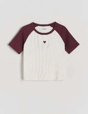 Tricou Reserved, alb/visiniu