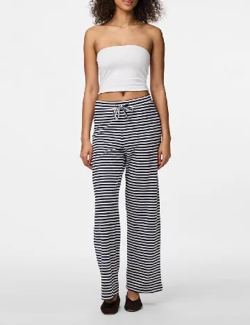 Pantaloni Pieces, alb/albastru