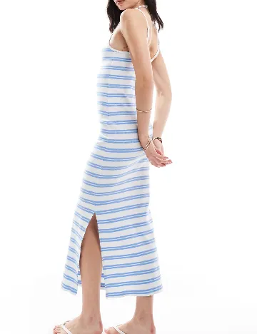Rochie lunga Pieces, alb/albastru