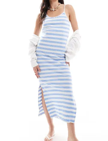 Rochie lunga Pieces, alb/albastru