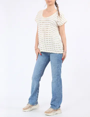 Tricou Pieces, crem