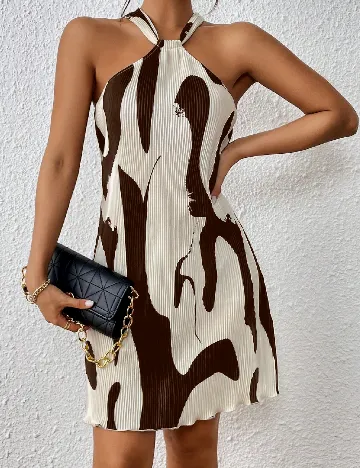 Rochie scurta SHEIN, ecru/maro