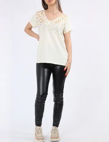 Tricou Pieces, crem