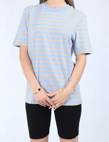 Tricou Pieces, bej/albastru