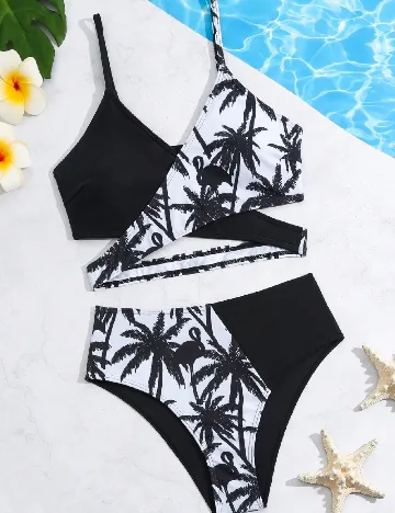 Costum de baie Shein Kids, alb/negru