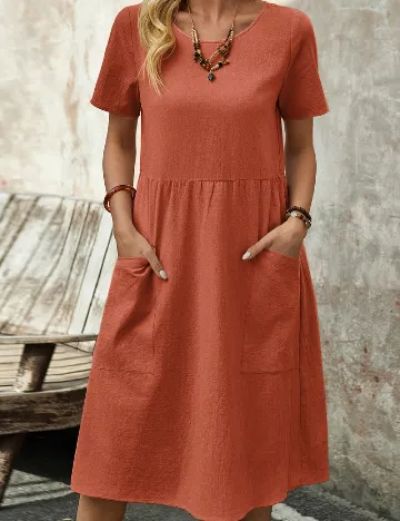 Rochie scurta Emery Rose, caramiziu