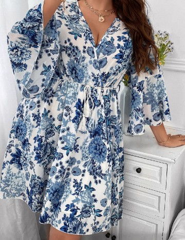 Rochie scurta SHEIN CURVE, alb/albastru