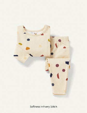 Pijama CozyCub, crem