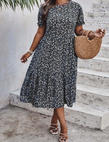 Rochie medie SHEIN CURVE, negru floral