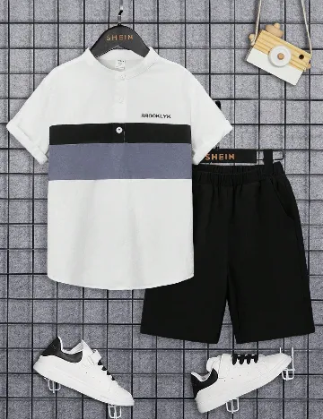 Compleu Shein Kids, alb/negru Alb