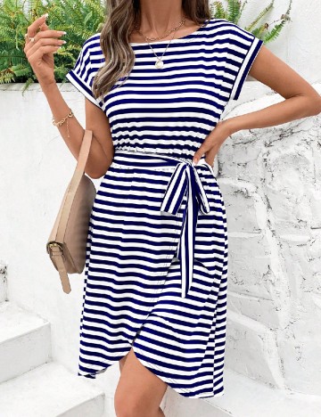 Rochie scurta SHEIN, alb/albastru