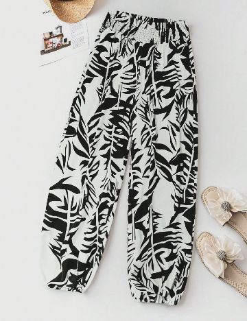 Pantaloni SHEIN, alb/negru