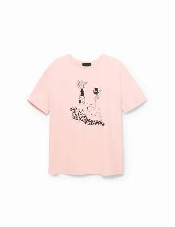 Tricou Oversize Desigual, roz Roz