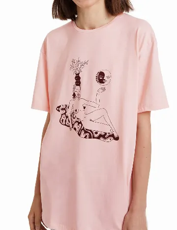 Tricou Oversize Desigual, roz Roz