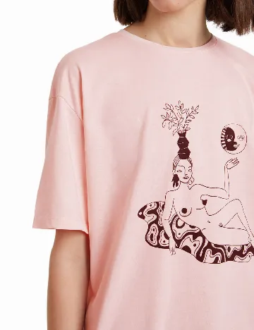 Tricou Oversize Desigual, roz Roz
