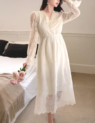 Rochie lunga Dazy, ecru