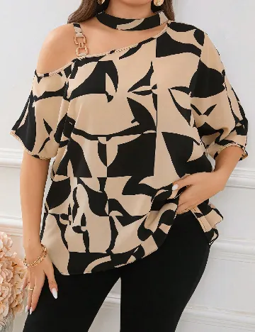 Bluza SHEIN CURVE, negru/crem Negru