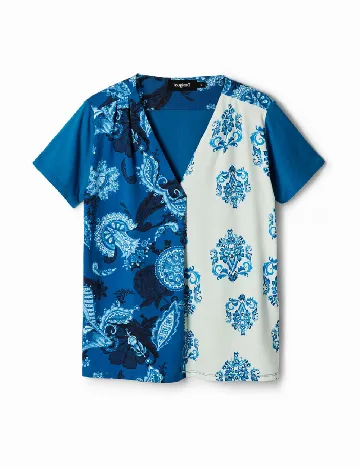 Tricou Desigual, albastru/alb Albastru