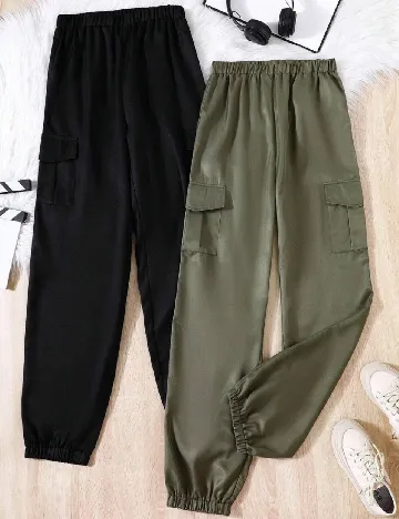 Set pantaloni 2 bucati Shein Kids, verde/negru Verde