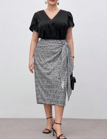 Fusta SHEIN CURVE, alb/negru