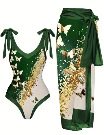 Costum de baie SHEIN CURVE, verde
