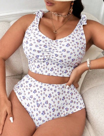 Compleu De Plaja SHEIN CURVE, alb floral