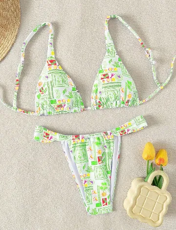 Costum de baie SHEIN, alb/verde Verde