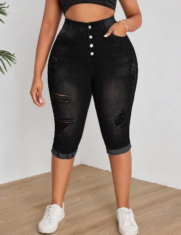 Pantaloni trei sferturi SHEIN CURVE, negru