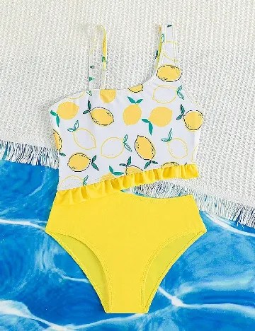Costum de baie Shein Kids, alb/galben Galben