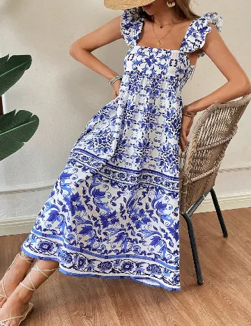 Rochie medie SHEIN, alb/albastru Alb