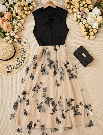 Rochie medie SHEIN, crem/negru
