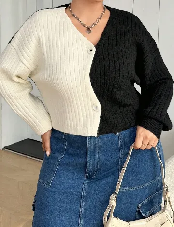 Cardigan SHEIN CURVE, negru/crem Negru