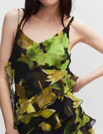 Rochie lunga Mango, negru/verde