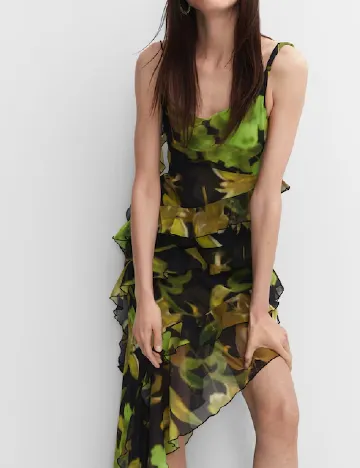 Rochie lunga Mango, negru/verde