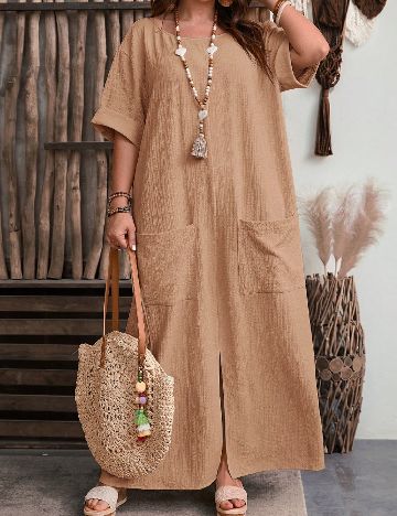 Rochie lunga Emery Rose Curve, maro deschis