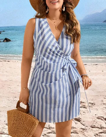 Rochie scurta SHEIN CURVE, alb/albastru