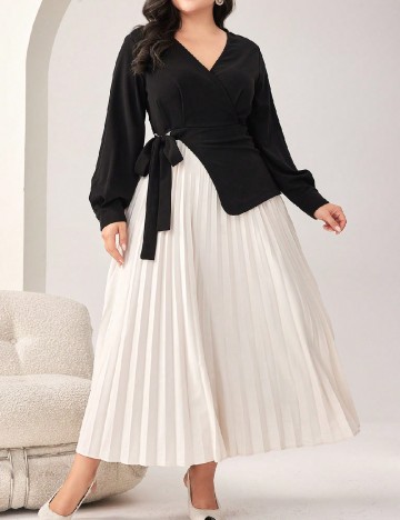 Rochie lunga SHEIN CURVE, negru/ecru